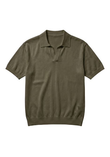 Paolo Pecora Milano Men's Cotton Knit V-Neck Polo - Olive Green PAOLO PECORA |  | A043 F1005407